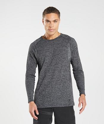 Long Sleeve Męskie Gymshark Retake Seamless Czarne Białe | PL 3654WNB